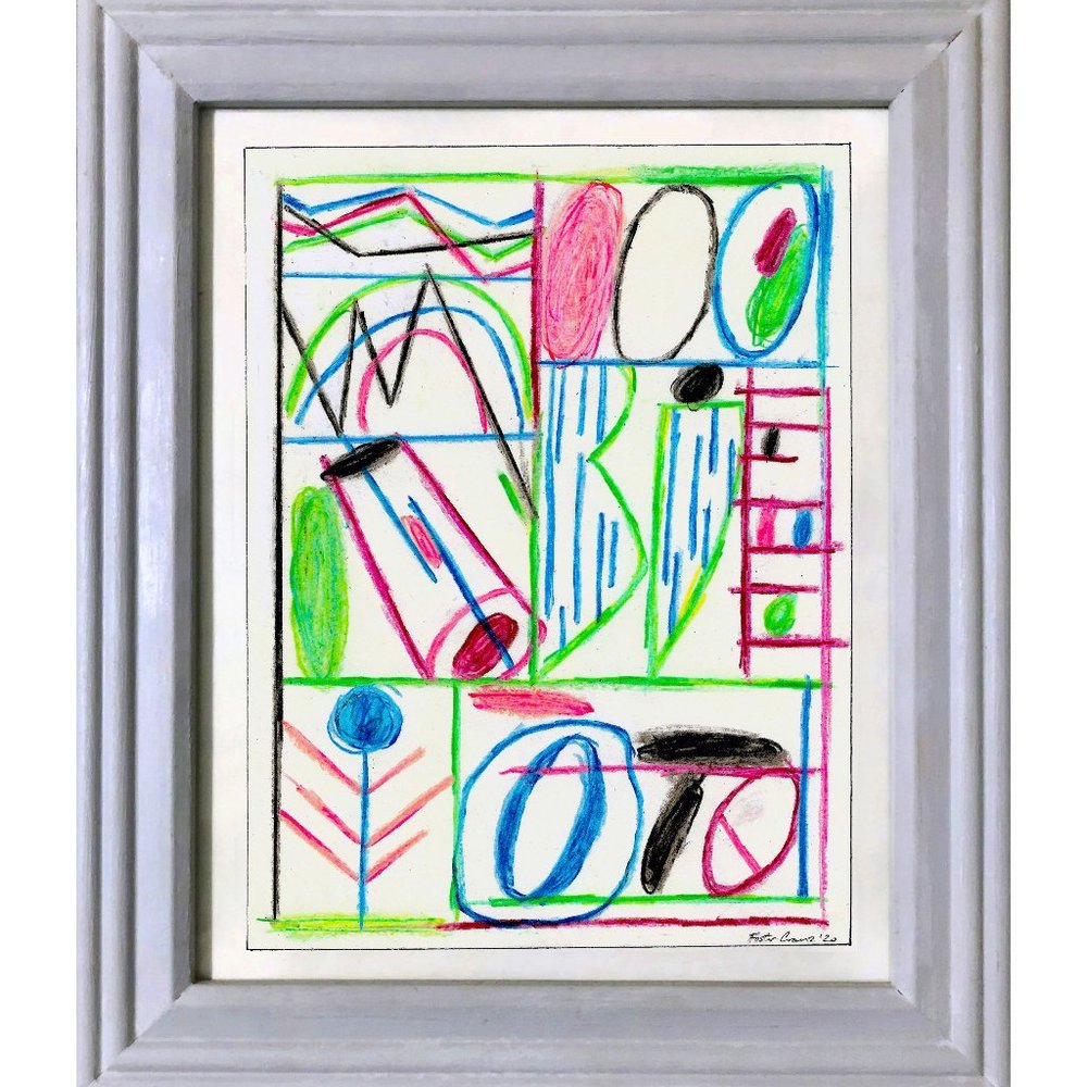 ORIGINAL FRAMED ART Abstract Neon Crayon Drawing